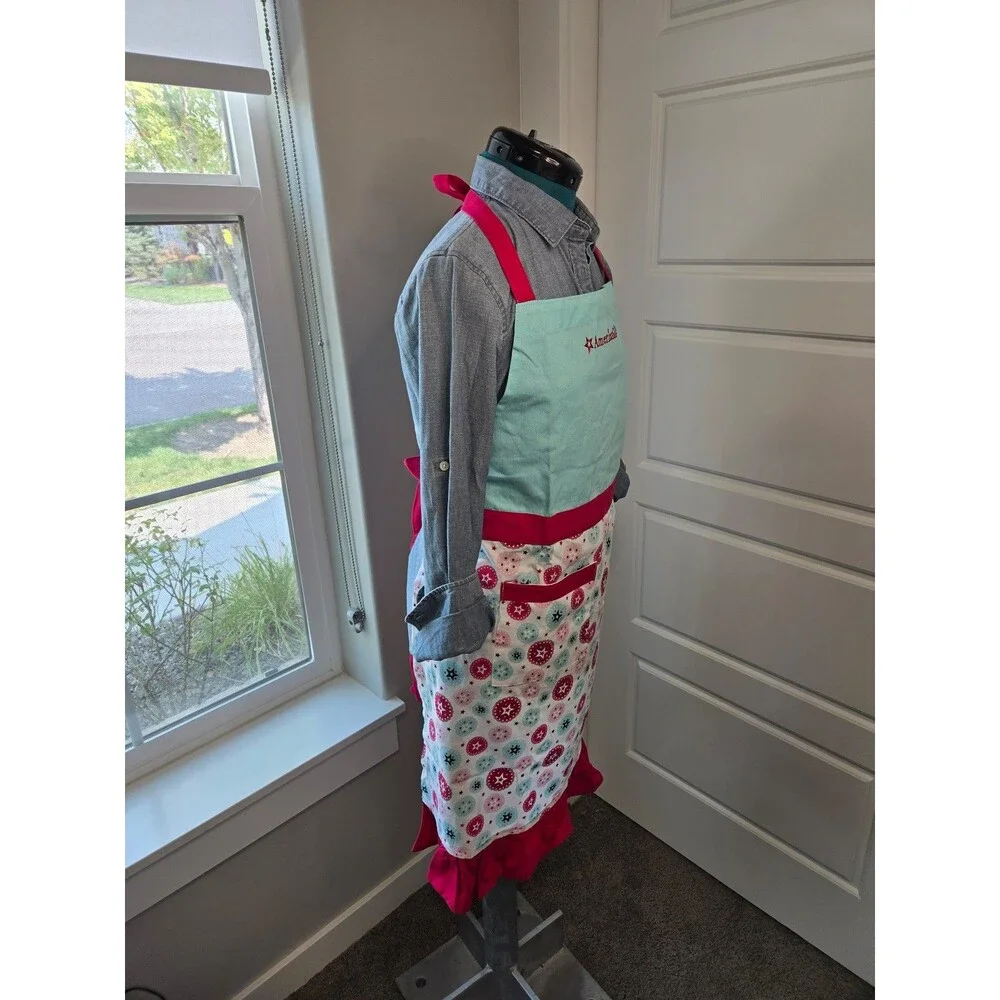 WILLIAMS SONOMA AMERICAN GIRL APRON OVEN MITT SET WOMEN OS TEAL RED KITCHEN 2015